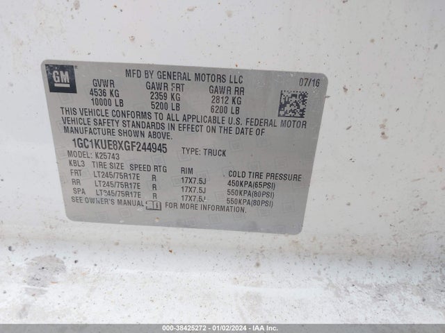 Chevrolet Silverado 2500hd Wt 2016 1GC1KUE8XGF244945 Image 9