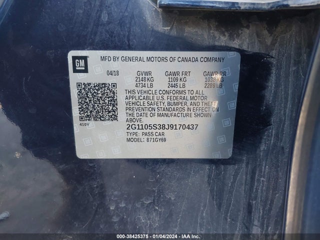 Chevrolet IMPALA 1LT 2018 2G1105S38J9170437 Image 9