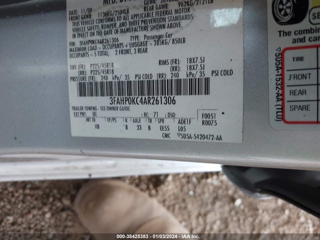 2010 FORD FUSION SPORT VIN: 3FAHP0KC4AR261306