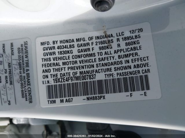 19XZE4F97ME007837 Honda Insight Touring
