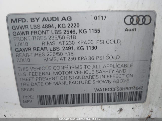 WA1ECCFS8HR014642 Audi Q3 2.0t Premium