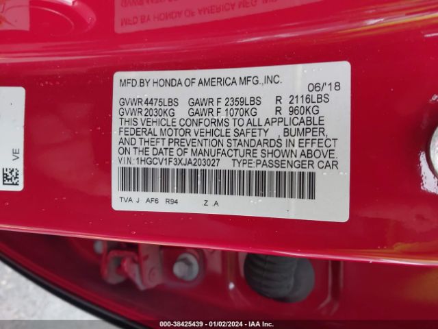 1HGCV1F3XJA203027 Honda Accord Sport