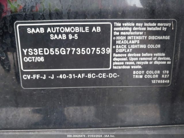 2007 SAAB 9-5 YS3ED55G773507539 Photo 8
