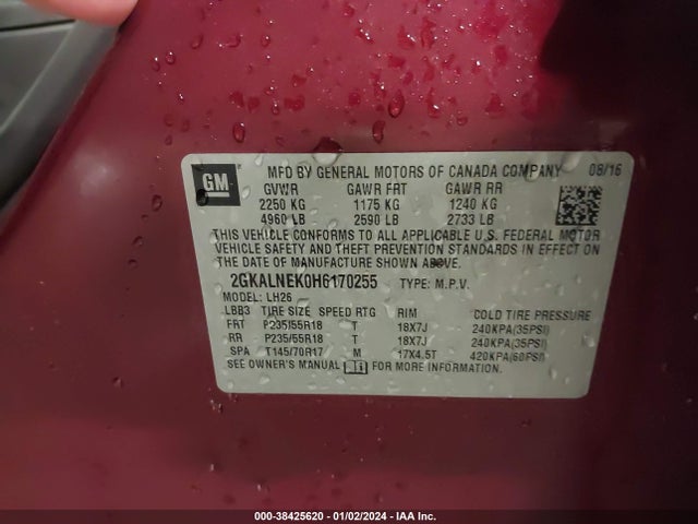 GMC Terrain Sle-2 2017 2GKALNEK0H6170255 Image 9