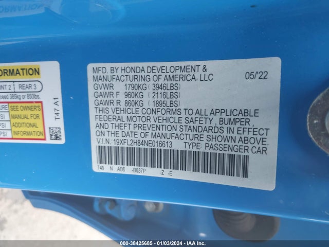 Honda Civic Sport 2022 19XFL2H84NE016613 Image 9