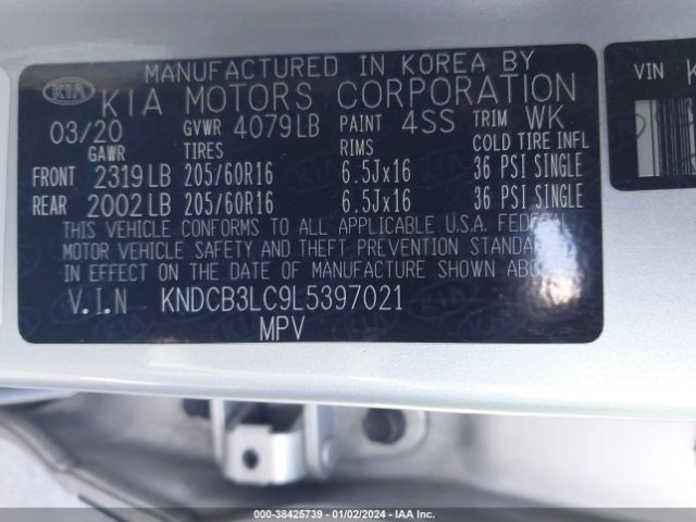 KNDCB3LC9L5397021 KIA NIRO LX