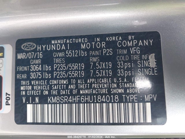 Hyundai Santa Fe Limited Ultimate 2017 KM8SR4HF6HU184018 Image 9