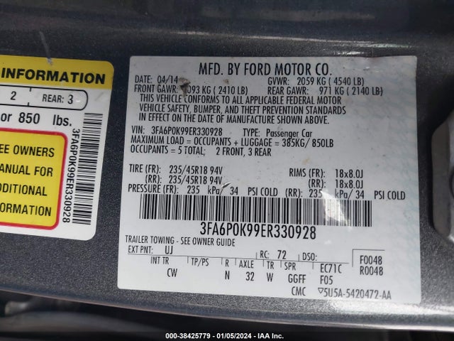 3FA6P0K99ER330928 Ford Fusion