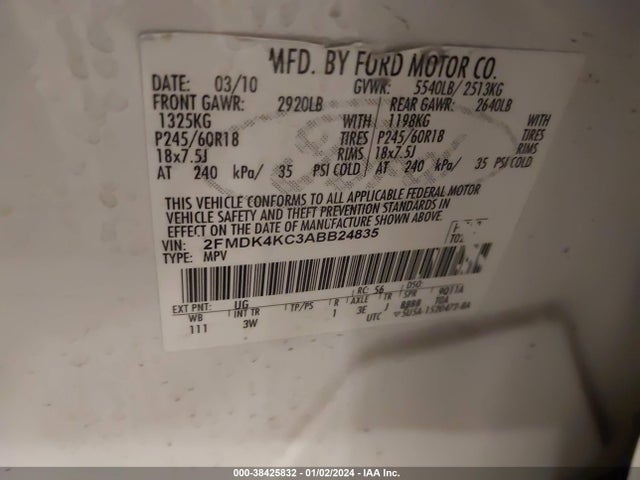 2010 FORD EDGE LIMITED VIN: 2FMDK4KC3ABB24835