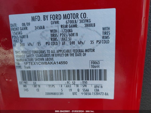 2010 FORD F-150 STX/XL VIN: 1FTEX1CW8AKA14550