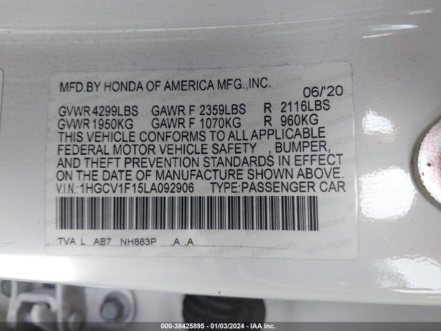 Honda ACCORD LX 2020 1HGCV1F15LA092906 Image 9