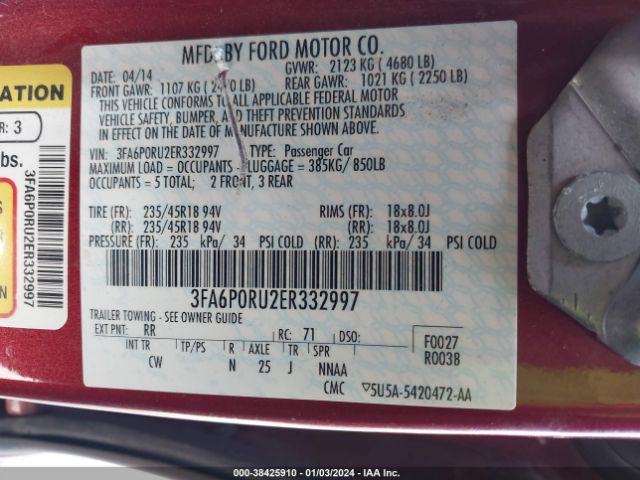 3FA6P0RU2ER332997 Ford Fusion Hybrid Titanium