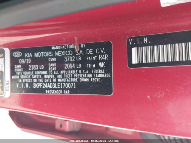 3KPF24AD3LE170071 KIA Forte Lxs