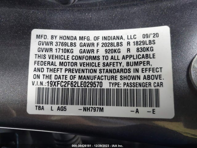 Honda Civic Lx 2020 19XFC2F62LE029570 Image 9