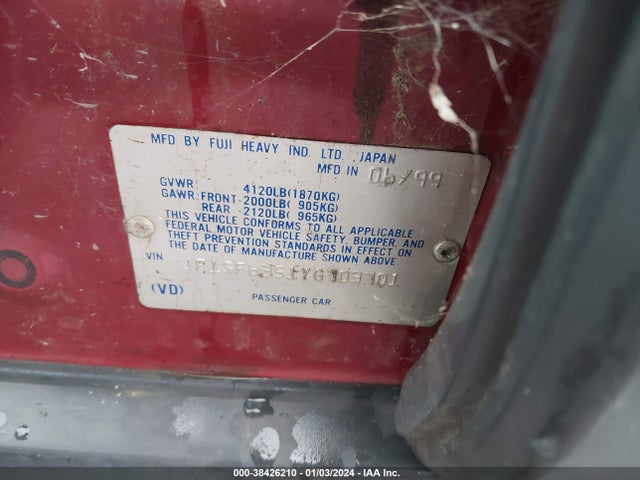 2000 SUBARU FORESTER L VIN: JF1SF6351YG703701