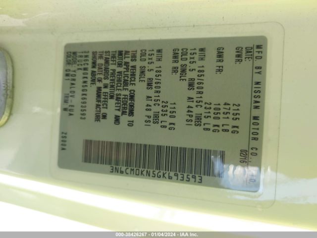 3N6CM0KN5GK693593 Nissan Nv200 S/sv