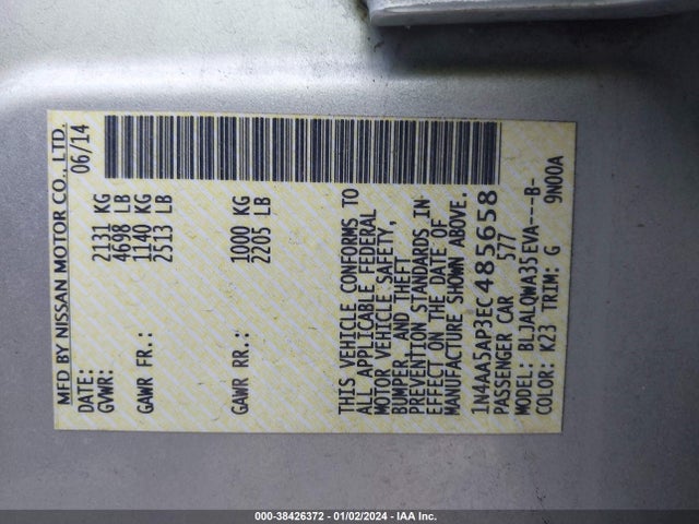Nissan Maxima 3.5 S/3.5 Sv 2014 1N4AA5AP3EC485658 Image 9