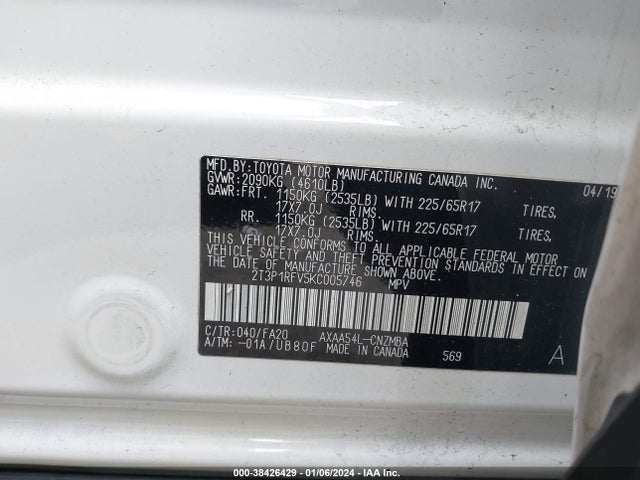 Toyota Rav4 Xle 2019 2T3P1RFV5KC005746 Image 9
