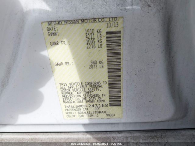 1N4AL3AP0EN243168 Nissan Altima 2.5 S