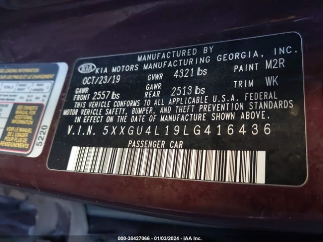 5XXGU4L19LG416436 KIA OPTIMA EX