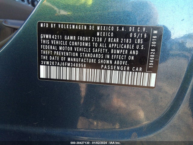 Volkswagen Jetta 2015 3VW2K7AJ6FM348956 Image 9