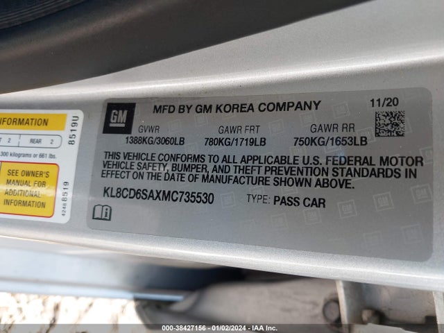 Chevrolet Spark Fwd 1lt Automatic 2021 KL8CD6SAXMC735530 Image 9