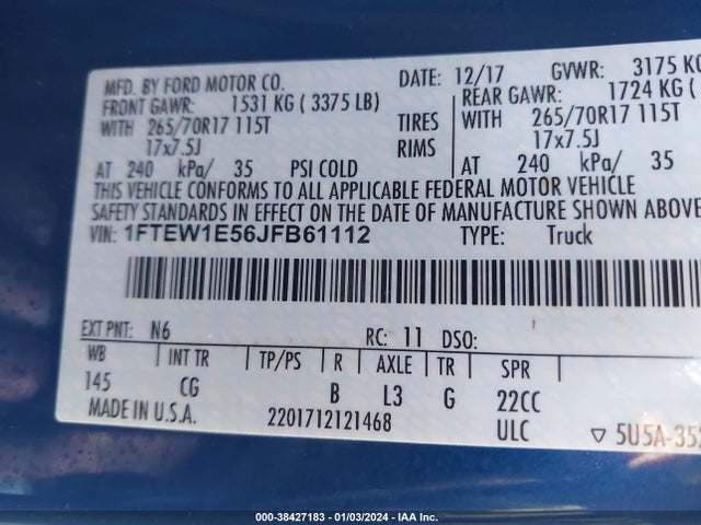 Ford F-150 Xl 2018 1FTEW1E56JFB61112 Image 9