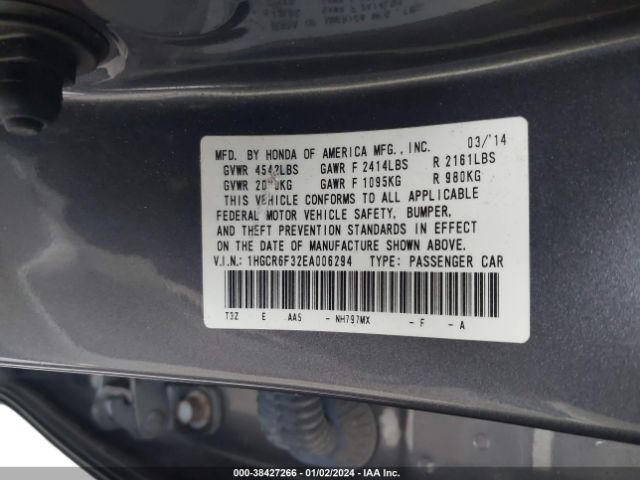 1HGCR6F32EA006294 Honda ACCORD HYBRID