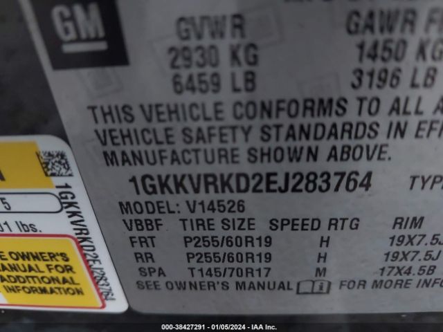 1GKKVRKD2EJ283764 GMC Acadia Slt-1