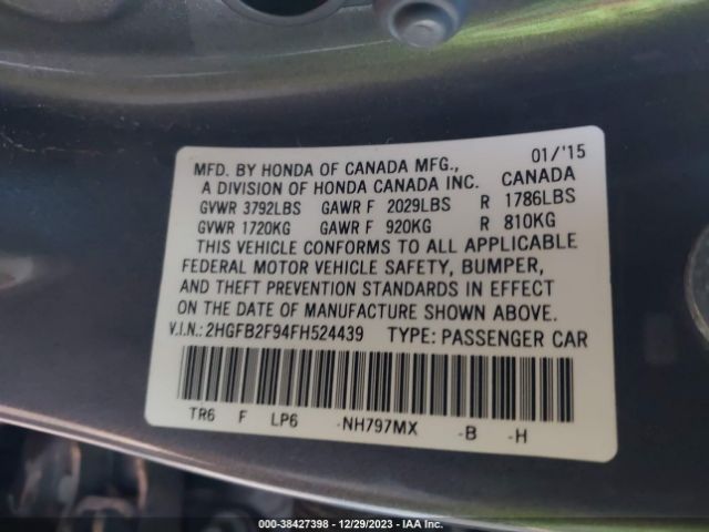 2HGFB2F94FH524439 Honda Civic Ex-l