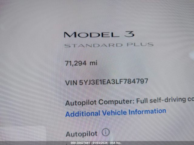 5YJ3E1EA3LF784797 Tesla MODEL 3