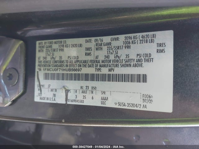 Ford ESCAPE S 2017 1FMCU0F71HUB56697 Image 9