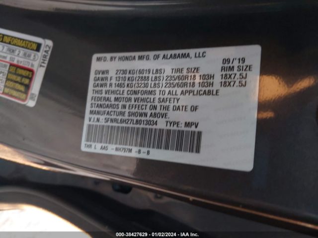 5FNRL6H27LB013034 Honda ODYSSEY LX