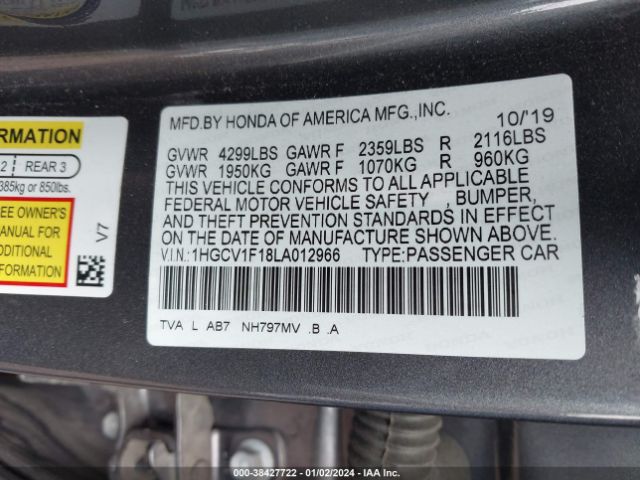 1HGCV1F18LA012966 Honda ACCORD LX