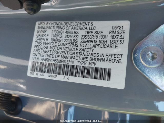 7FARW1H58ME013716 Honda Cr-v 2wd Ex