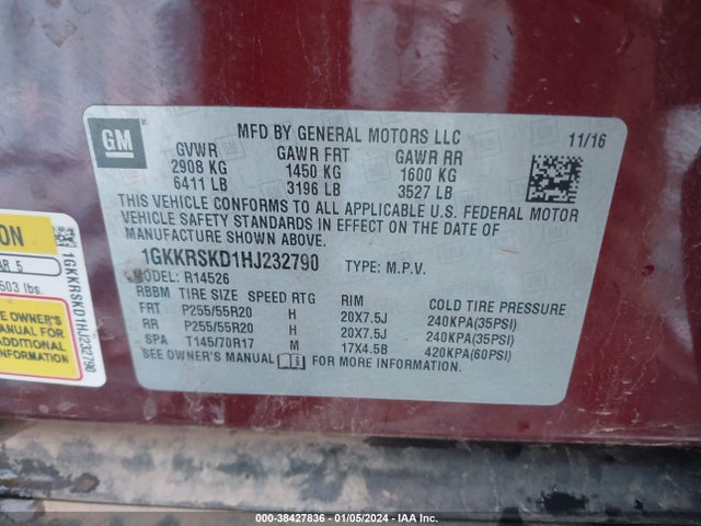 1GKKRSKD1HJ232790 GMC Acadia Limited