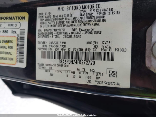 Ford FUSION SE 2014 3FA6P0H74ER272720 Image 9
