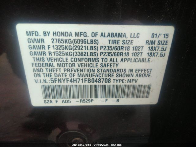 5FNYF4H71FB048708 Honda Pilot Ex-l