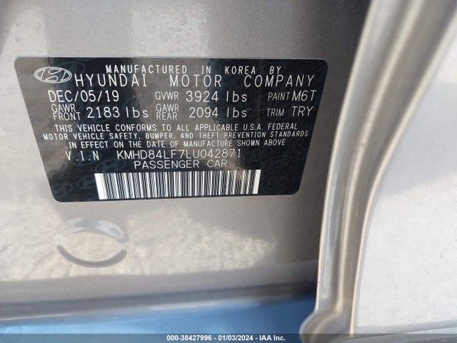 Hyundai ELANTRA SEL 2020 KMHD84LF7LU042871 Image 9