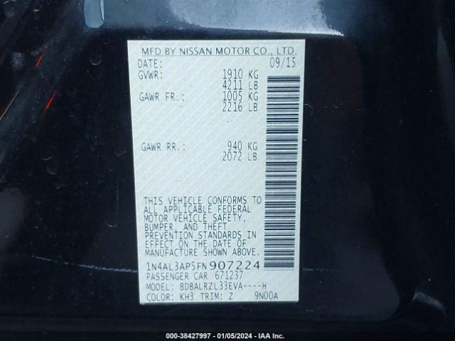 1N4AL3AP5FN907224 Nissan Altima 2.5 Sl