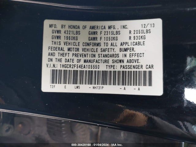 Honda Accord Sport 2014 1HGCR2F54EA105550 Image 9
