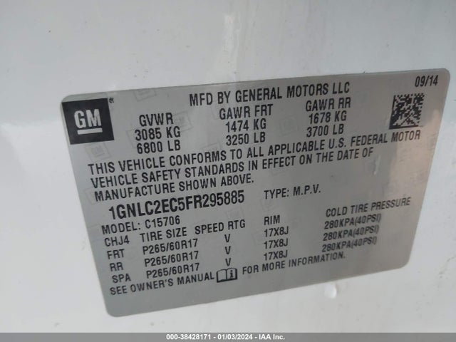 Chevrolet Tahoe Commercial Fleet 2015 1GNLC2EC5FR295885 Image 9