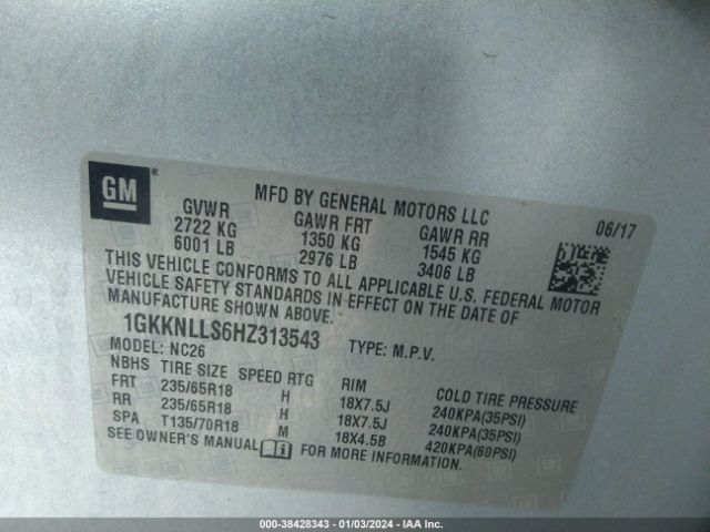 1GKKNLLS6HZ313543 GMC Acadia Sle-2