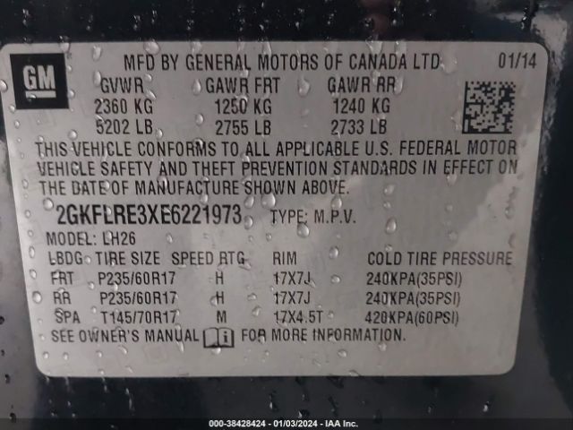 2GKFLRE3XE6221973 GMC Terrain Sle-2