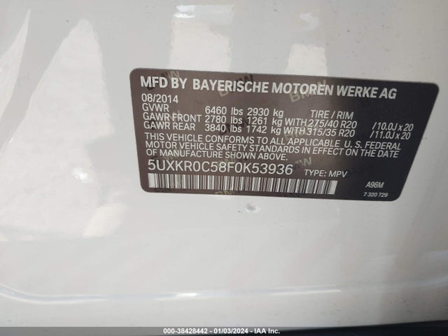 BMW X5 Xdrive35i 2015 5UXKR0C58F0K53936 Image 9