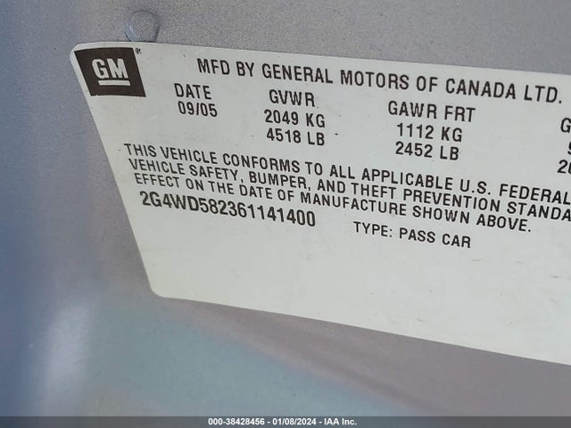 2006 BUICK LACROSSE CXL VIN: 2G4WD582361141400