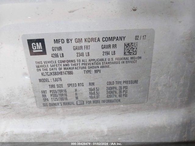 Chevrolet TRAX LS 2017 KL7CJKSB8HB147880 Image 9