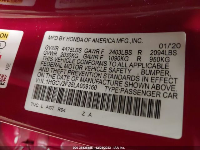 2020 HONDA ACCORD 1HGCV2F35LA009160 Photo 8