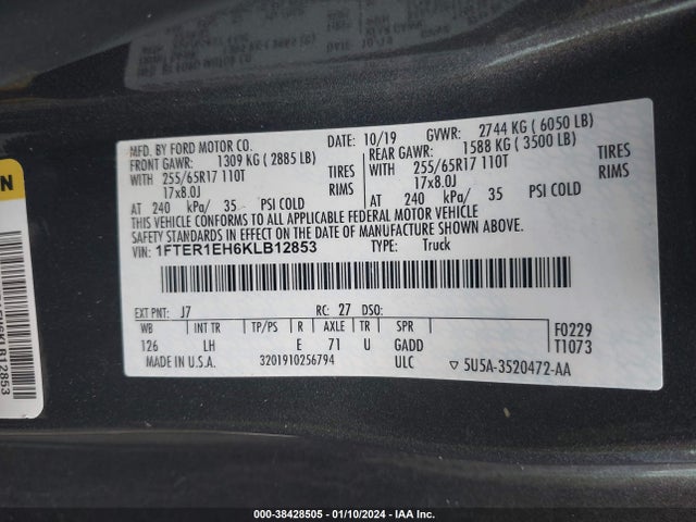 Ford RANGER XL 2019 1FTER1EH6KLB12853 Image 9