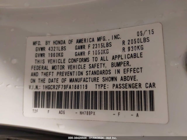 Honda ACCORD EX 2015 1HGCR2F79FA188119 Image 9